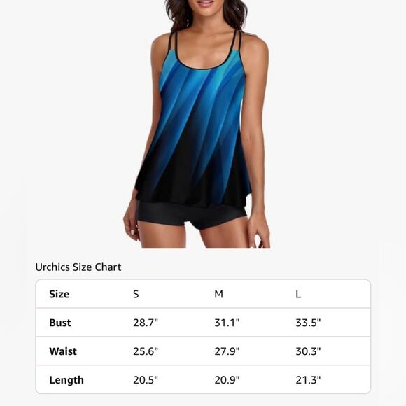 Urchics Women’s Tankini Boyshorts Swimsuit Tummy Control 2 Piece Blue Gradient M - Picture 8 of 9